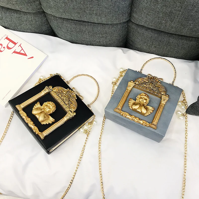 YANXI Angel Relief 3D тисненые цветы женские вечерние сумки на плечо Сумочка с жемчужной цепочкой женские сумки через плечо