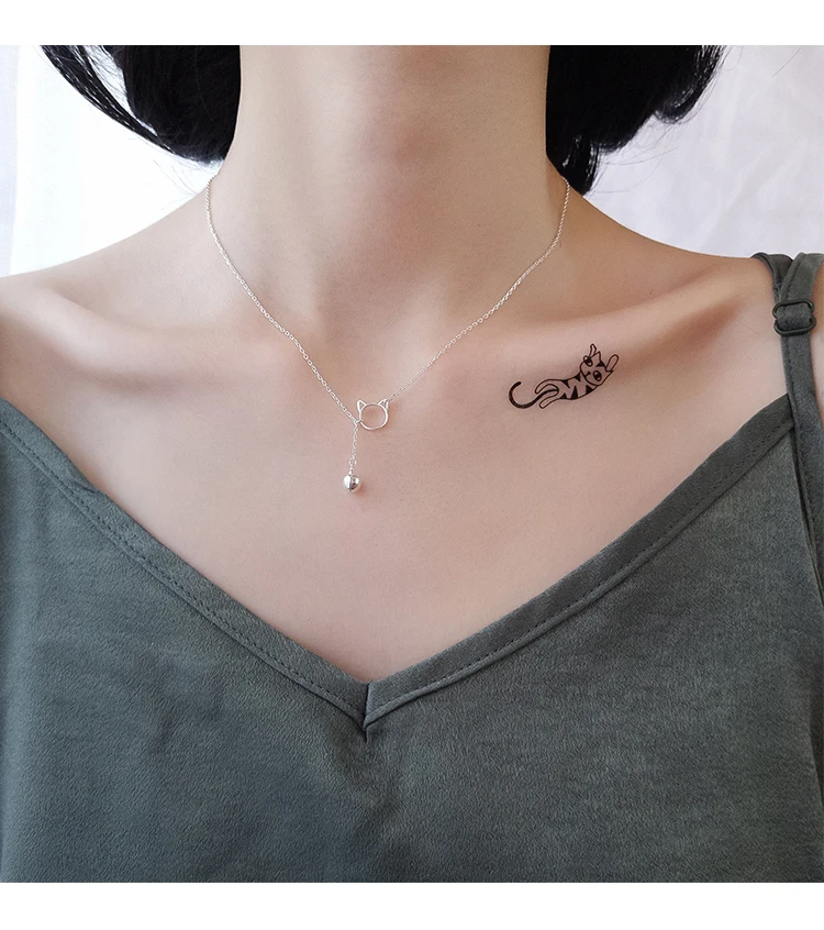S925 Серебряное яркое колье с колокольчиками Женская Корейская кошка ключица цепь простая Шея цепь