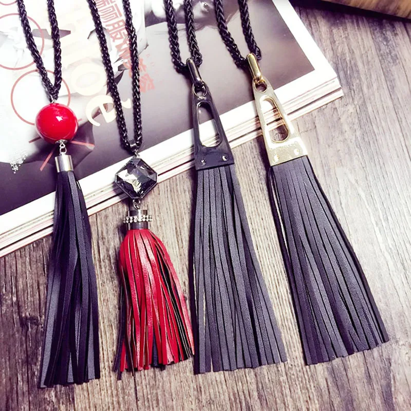 New Bohemia Style Women Long Necklaces High Quality Alloy Leather color Tassels Pendants accessroies |