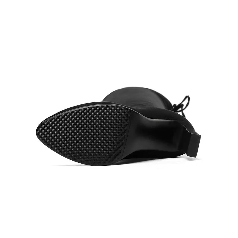Высокие сапоги до бедра из искусственной замши; женские модные эластичные сапоги с острым носком на квадратном каблуке; женские вечерние сапоги с высоким голенищем; цвет красный, черный, серый