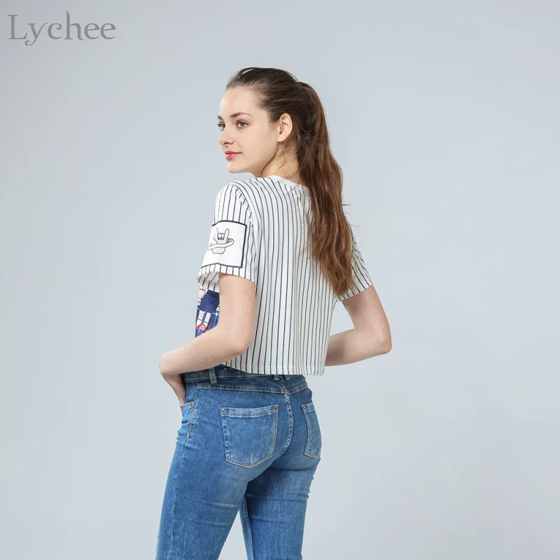 Летний женский укороченный топ Lychee в стиле Харадзюку Повседневная Свободная