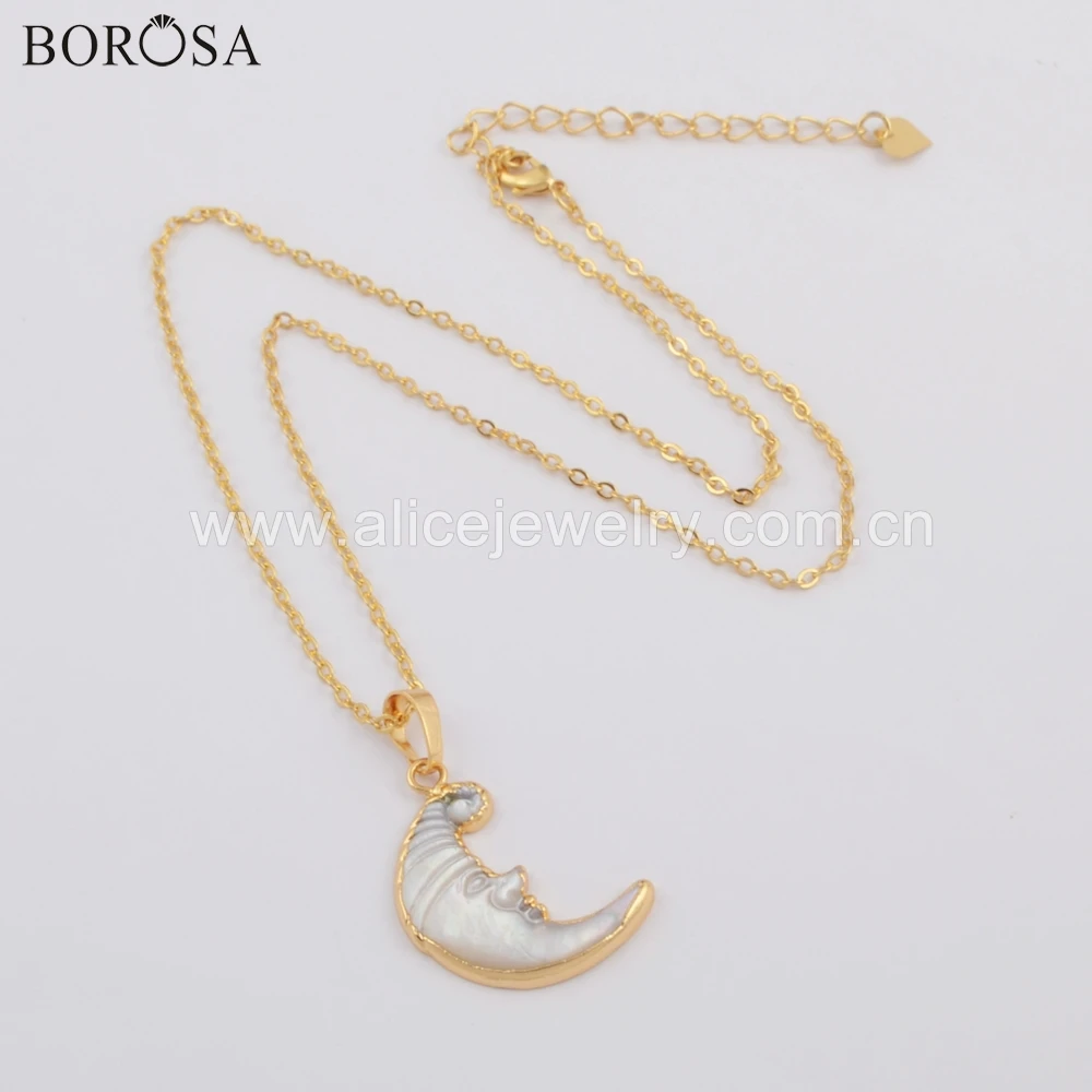 BOROSA 5/10 шт натуральный белый корпус ожерелье медная цепь полумесяц ракушка резное