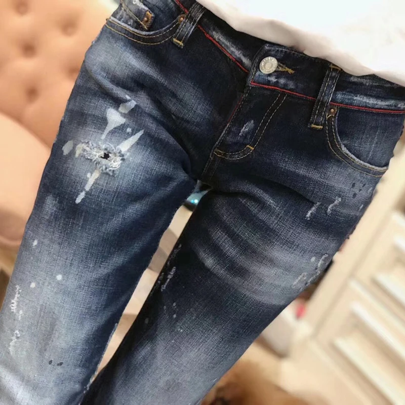 Лидер продаж 2018 новые модные джинсы женские эластичные рваные сливовые Узкие