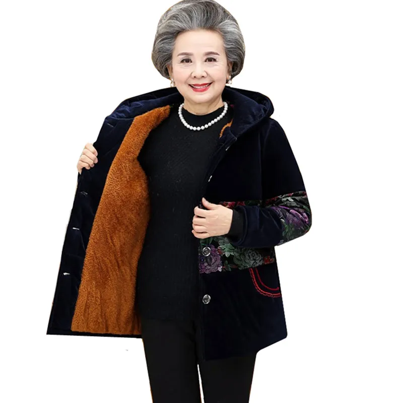 

Corduroy Grandmother Cotton Jacket Plus size 5XL Winter Middle-aged Warm Print Hooded Coat Casual Female Basic Jacket Tops a2136