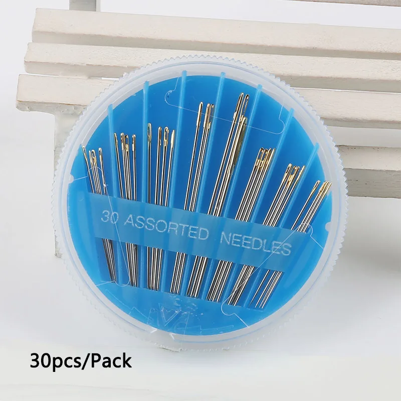Blue 30pcs Ассорти Иглы для слепых набор большой глаз легко булавки, чтобы пройти из стороны Ручное шитье инструмент для вышивания DIY рукоделие починки ремесла - Цвет: Blue 30pcs