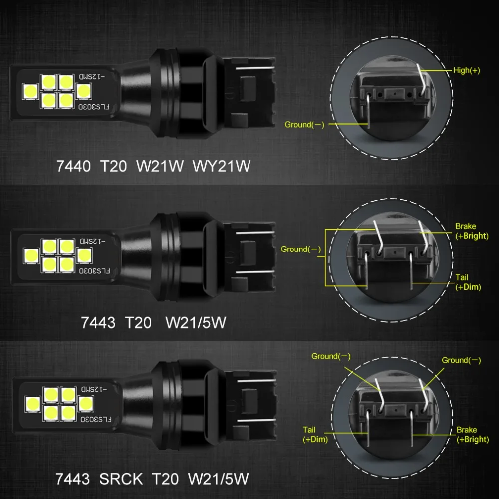 Светодиодный задний фонарь T20 2 шт. W21/5 Вт W21W 7440 7443 SRCK 12 В белый красный желтый |