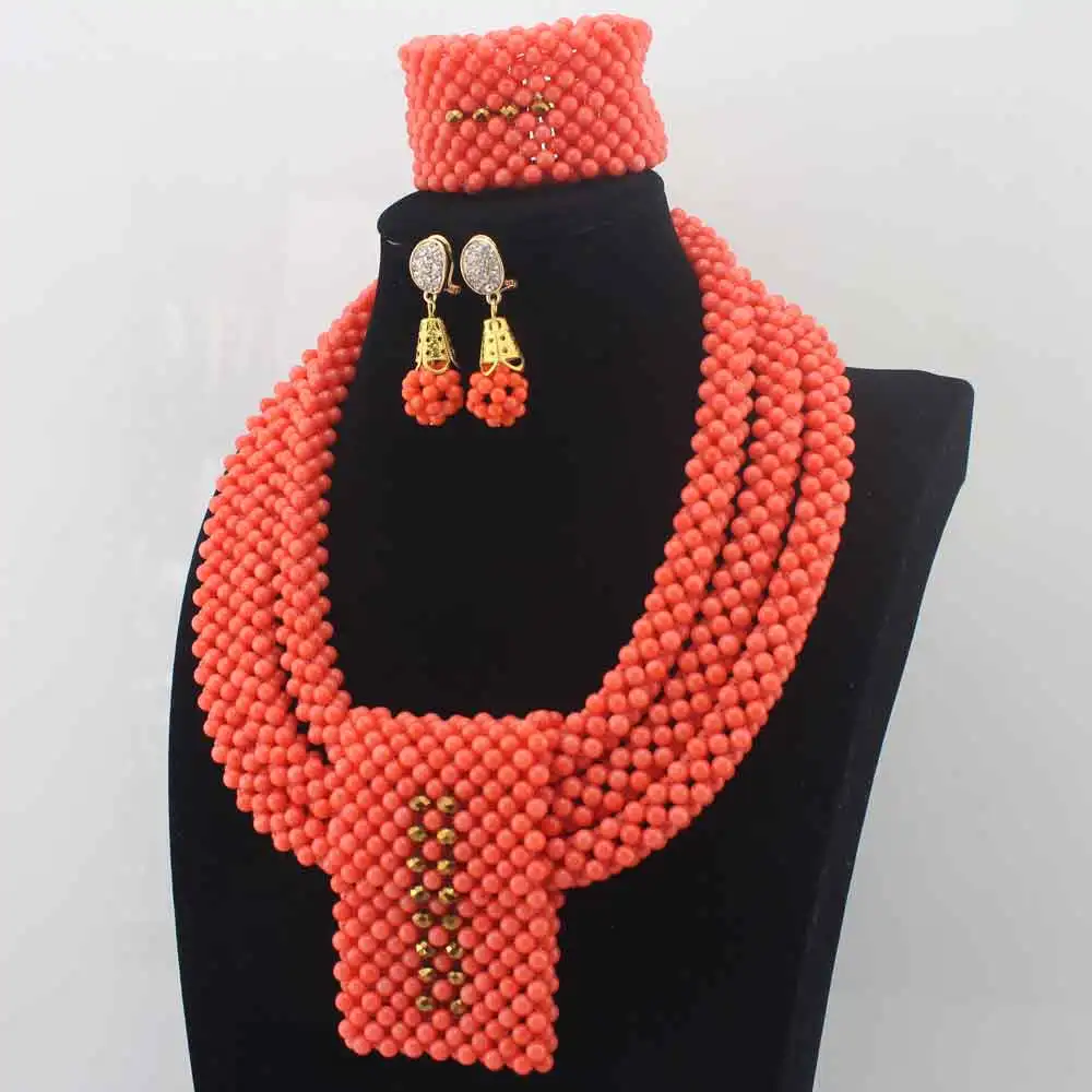 Роскошные оранжевые Коралловые бусы Ювелирные наборы ручной работы Африканские