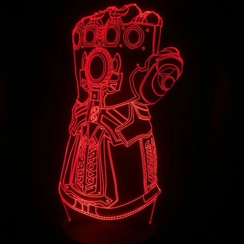 Перчатки Таноса Infinity Gauntlet 3D лампа Иллюзия ночник светодиодный светильник многоцветный вспышка выцветает праздничный реквизит Рождественские подарки