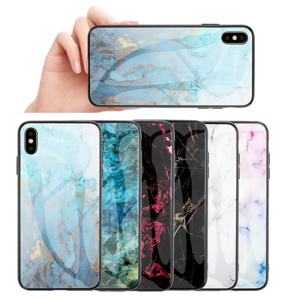 Marble Tempered Glass Phone Case For iPhone 8 7 6S 6 Plus Girl Men Hard Cover Apple X XR XS Max Coque Soft TPU Cases | Мобильные