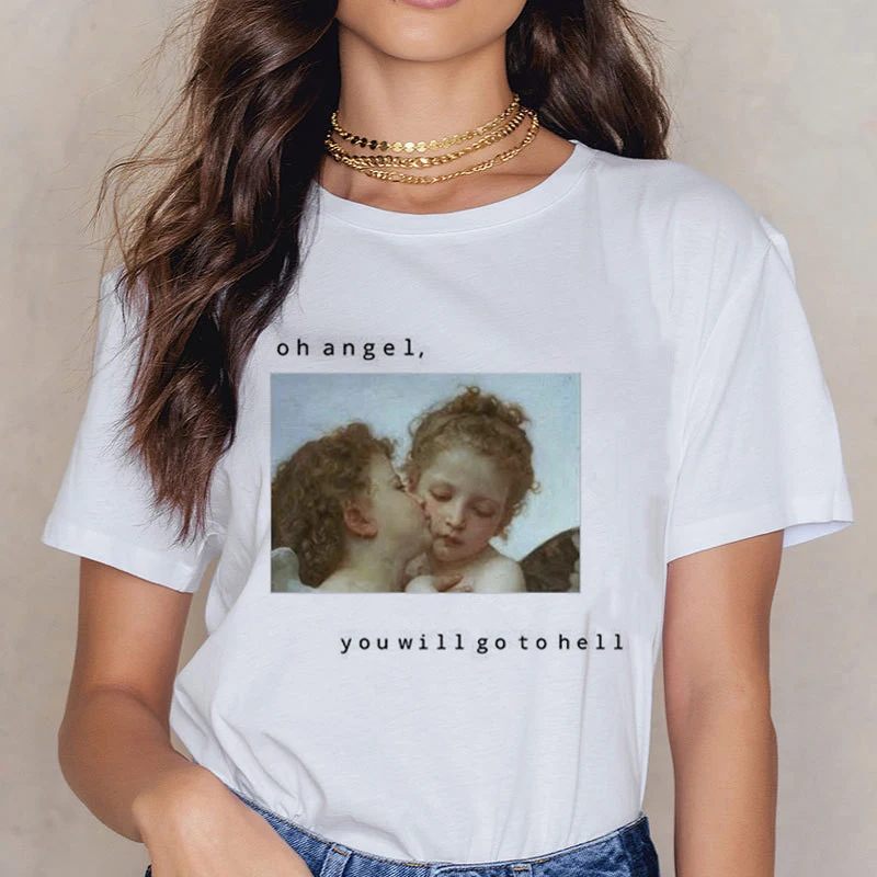 Женская футболка с короткими рукавами и круглым вырезом Angel 90 s модная Винтажная