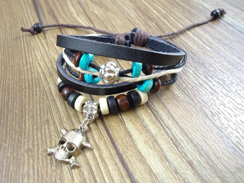 New products skull skeleton charms pendant vintage rope wrap mens leather bracelets for women 2013 | Украшения и аксессуары