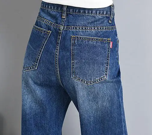 Casual jeans denim plus size cotton blend wide leg pants for women high waist capris autumn spring new fashion loose hdq0701 | Женская