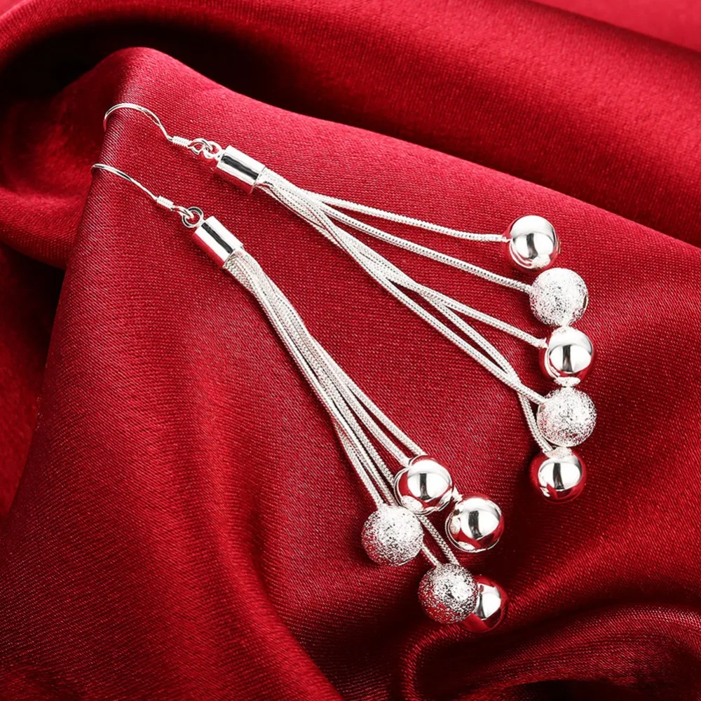 

Top Quality Jewelry Earring 925 Sterling Silver Three Line Round Beads Drop Earrings For Women Jewelry Gift
