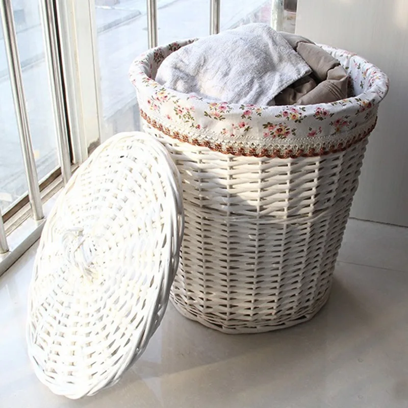 type 4 with lid Высокое качество Многофункциональные бинауральные белые ивы плетеные круглые льняные корзина для белья с крышкой и подкладкой S4313 - Цвет: type 4 with lid