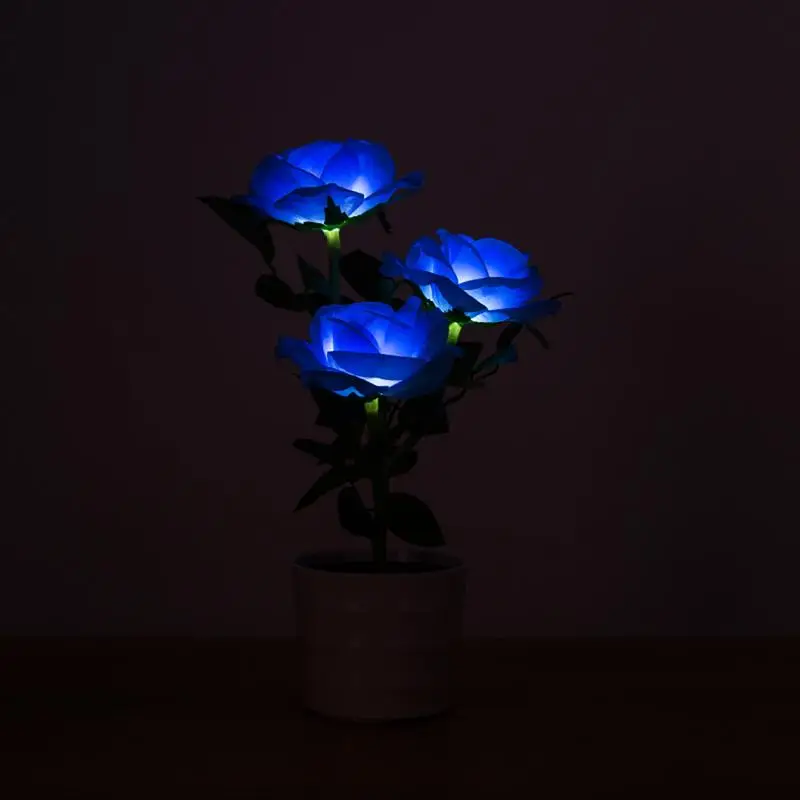 Солнечная Роза огни светодиодный освещенные искусственные горшок с 3 цветок
