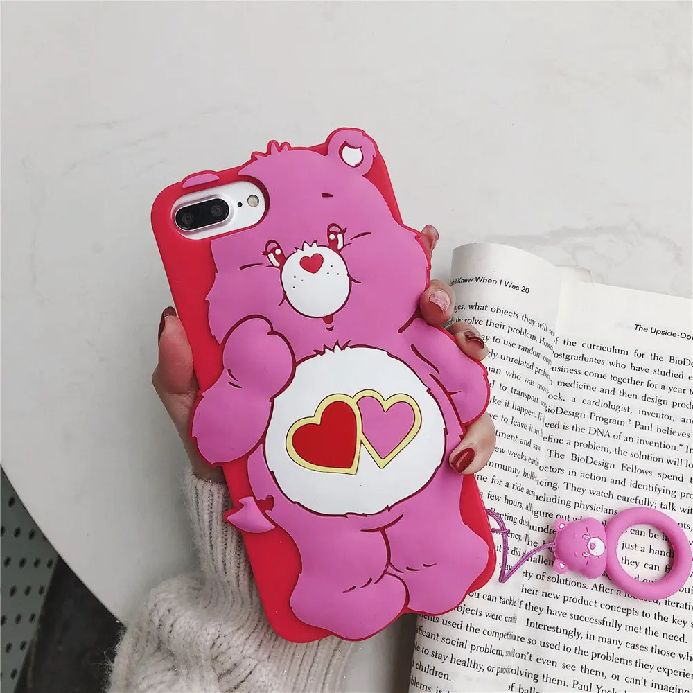 Red Чехол с медведями для IPhone XSmax XR XS X 8 8Plus 7 7Plus 6S 6 Rainbow bear, матовый Силиконовый мягкий чехол для телефона с кольцом на палец - Цвет: Red