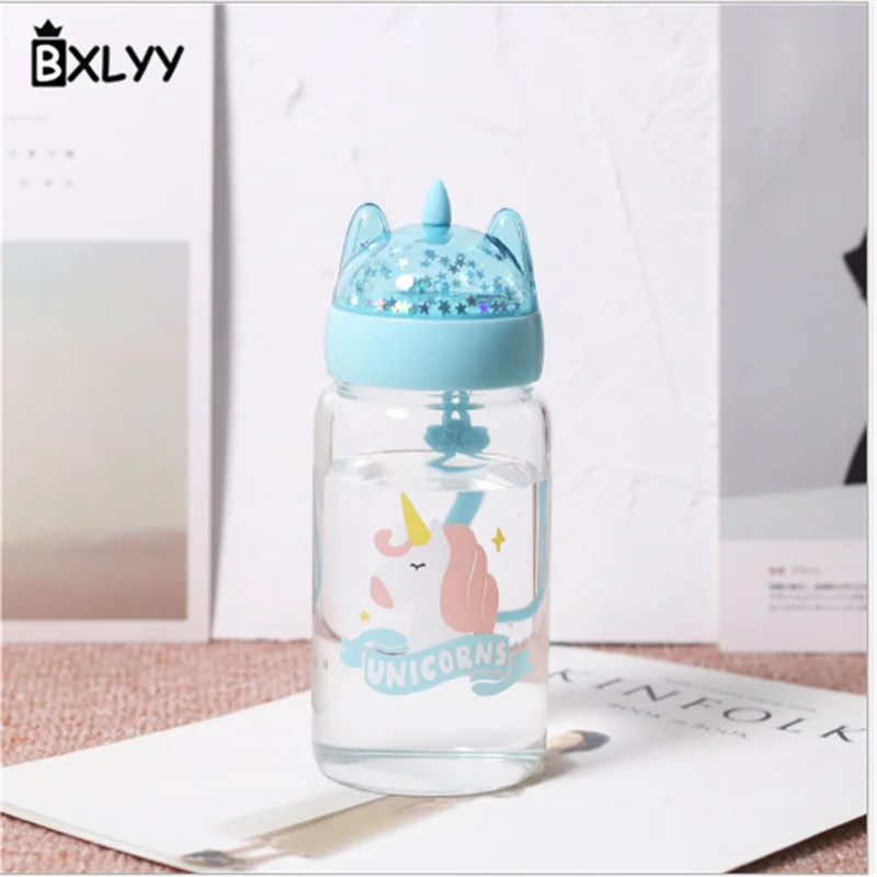 3 BXLYY, расшитая блестками стеклянная бутылка для воды в виде единорога, Корейская креативная трендовая портативная бутылка для воды, свадебные сувениры и подарки, бутылка для воды Sport6z - Цвет: 3