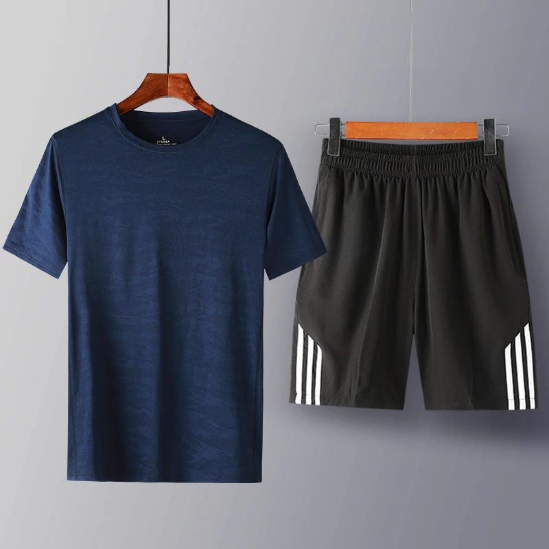 Мужские футболки 2019 летний повседневный костюм спортивный мужской комплект из