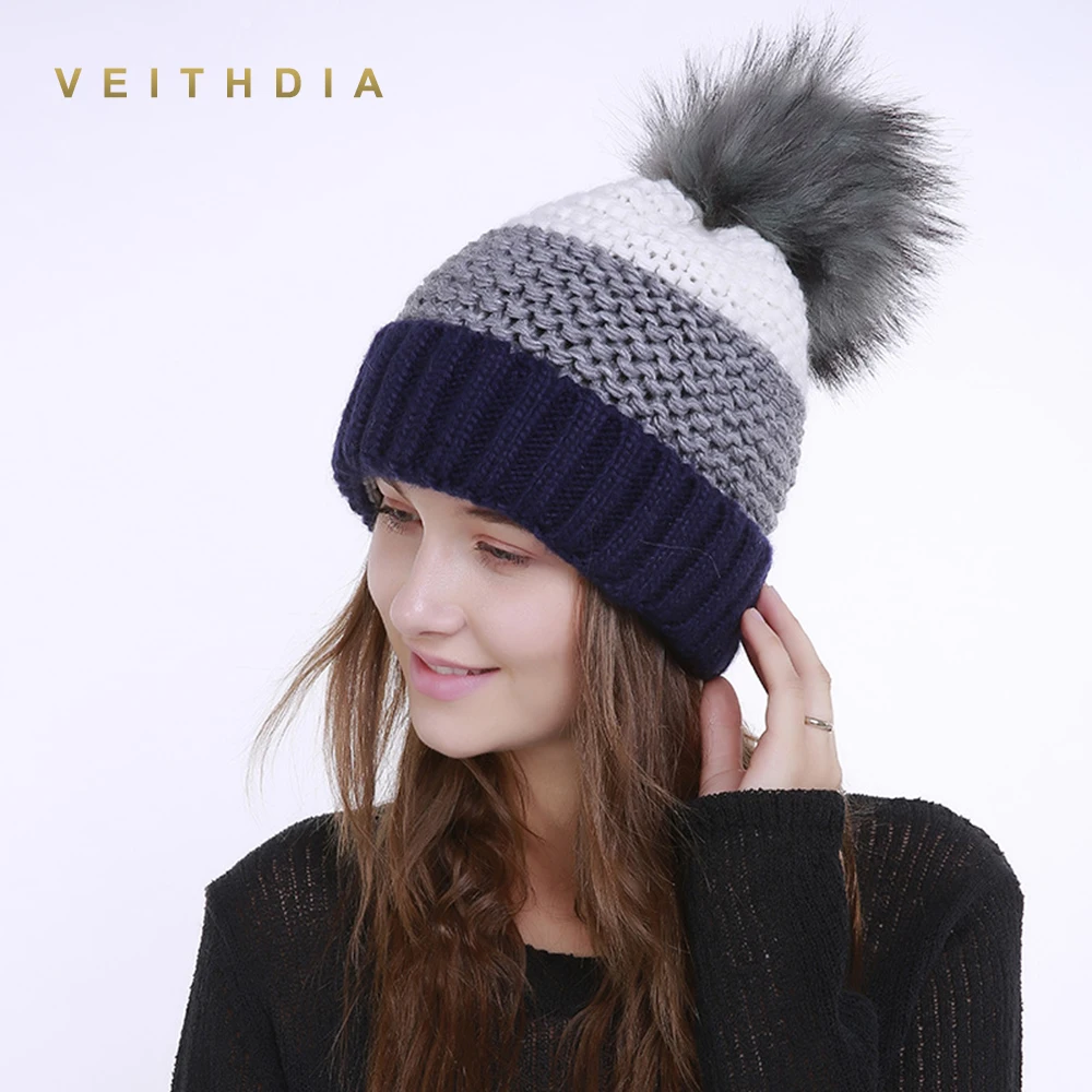 Женская зимняя шапка VEITHDIA из искусственного меха вязаная Теплая Лыжная Шапка