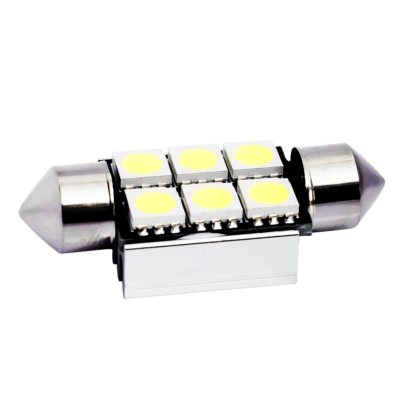 2шт 36 мм C5W 6 SMD 5050 светодиодный чистый белый CANBUS безошибочный автомобильный