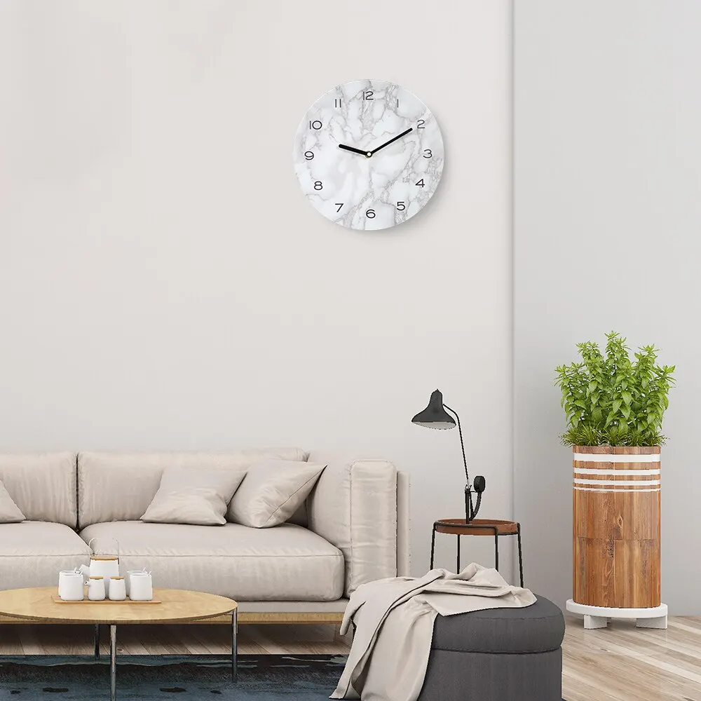 Marbled Effect Wall Clock Home Decoration Neat Precise Hanging Timer 2018 Rounded Morden Design Easy to Install | Дом и сад
