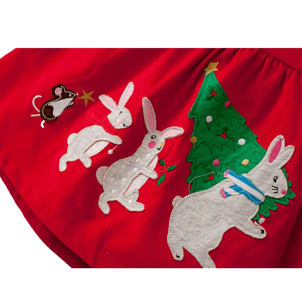 Little maven children brand 2019 Christman X'mas baby girls Corduroy Rabbit penguin New year Party red vest dress dresses | Детская