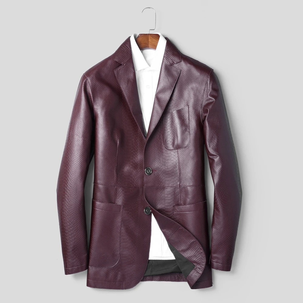 Wine red Gours, Зимние Куртки из натуральной кожи для мужчин, модный бренд, кожаный костюм, блейзеры, черные куртки из овчины, Новое поступление, 4XL, HSM1705 - Цвет: Wine red