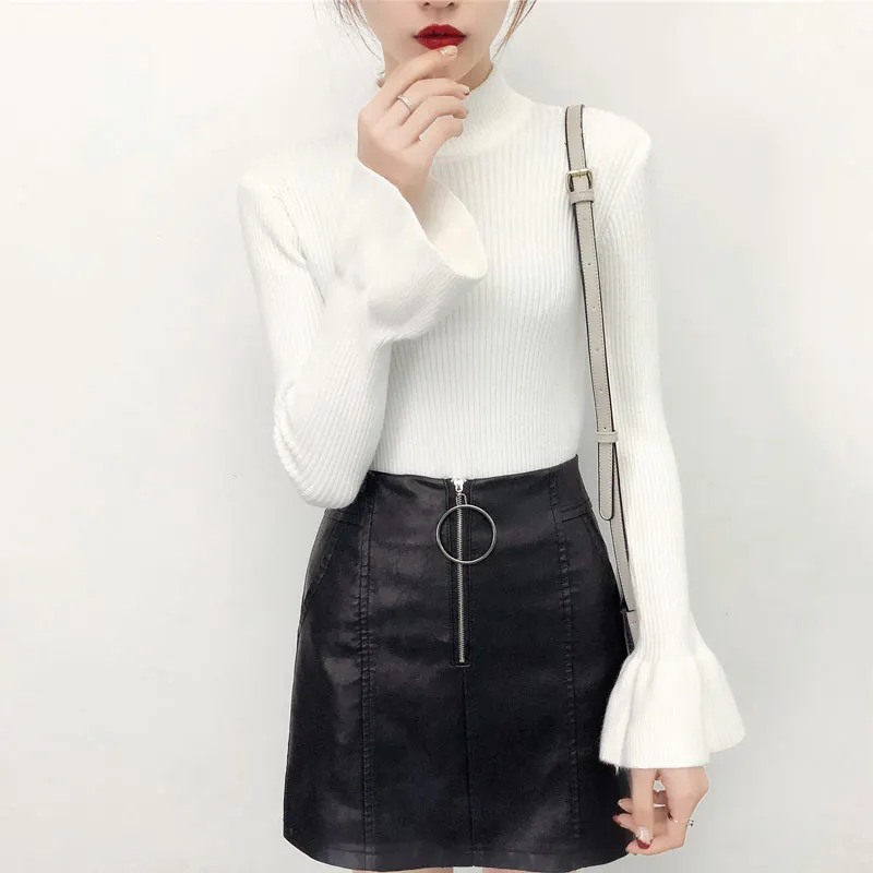 TAJIYANE Sweaters Women 2018 Autumn Korean Sweater Black Top Long Sleeve Half High Collar Knitted Sueter Mujer ZL181 | Женская одежда