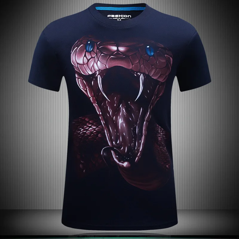 Новые модные летние Стиль 2017 г. Футболка мужская 3D змея с принтом для мужчин