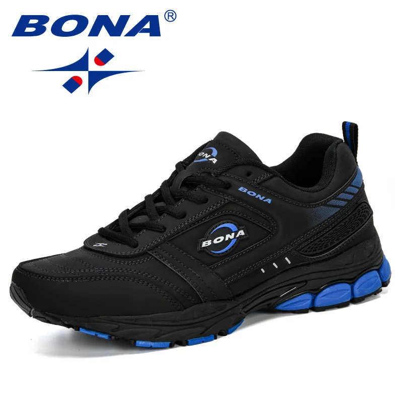 Charcoal gray R blue BONA/ мужские летние повседневные кроссовки для бега; кожаные кроссовки; Zapatillas; спортивная обувь; мужские Прогулочные кроссовки; удобные мужские кроссовки - Цвет: Charcoal gray R blue