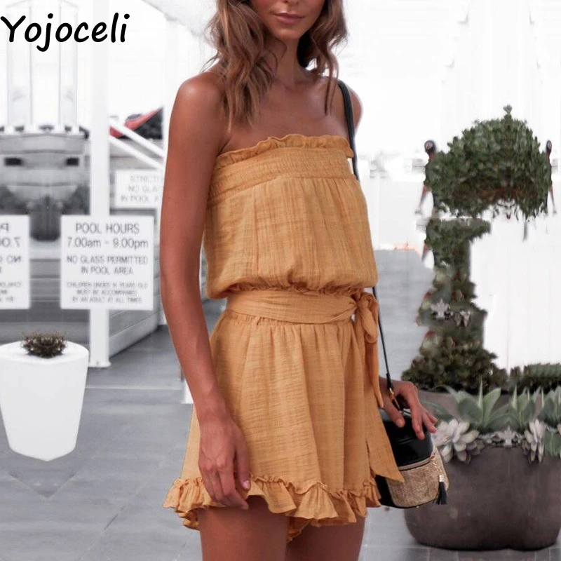 Yojoceli, сексуальный комбинезон с поясом, с открытыми плечами, элегантный, вечерние, пляжный, boho, короткий, женский, Повседневный, крутые ползунки