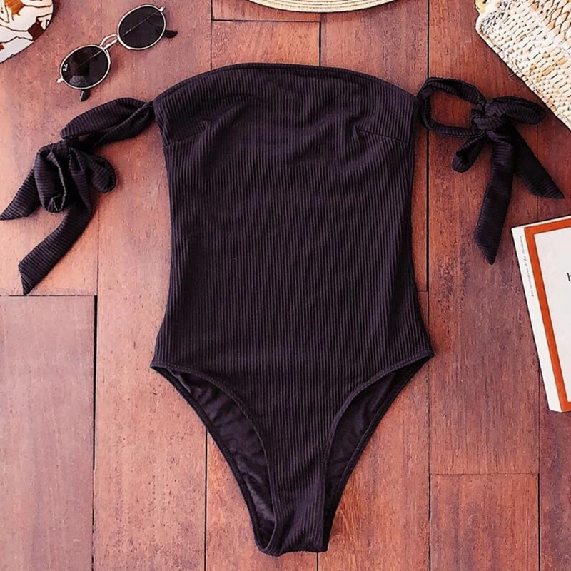 2019 Solid One Piece Swimsuit Women Tie Backless Swimwear Vintage Bathing Suit Sexy Bikinis Set Black Bodysuit Female Beach Wear | Спорт и