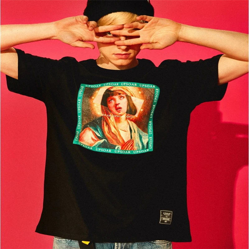 

Cotton T Shirt Mens Hip Hop Vintage Character Printed Short Sleeve T-Shirts Summer Loose Men Women Couple Tees Tops YT5073