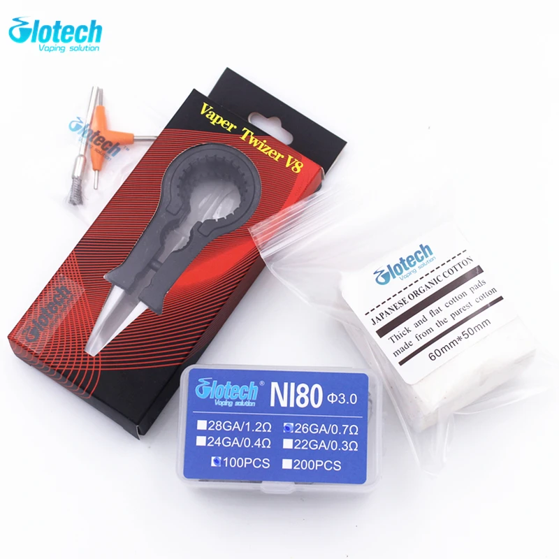 Glotech готовые катушки + органический хлопок Vaper Twizer V8 DIY наборы инструментов для