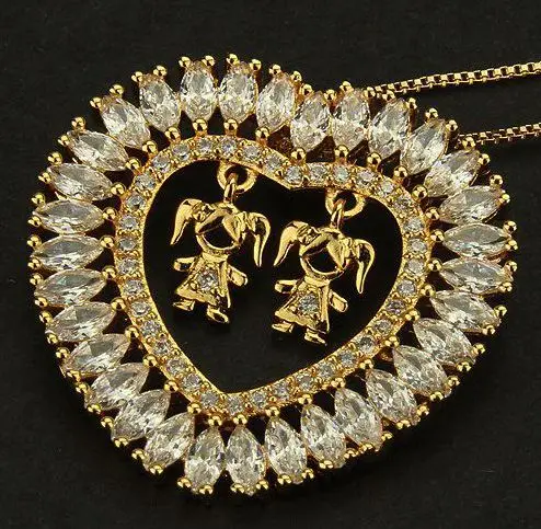 Golden Color Boy And Girl Pendant Necklace Women's fashion Jewelry Multi-color Cubic Zirconia Kids Necklace Jewelry New - Окраска металла: 2 girl white