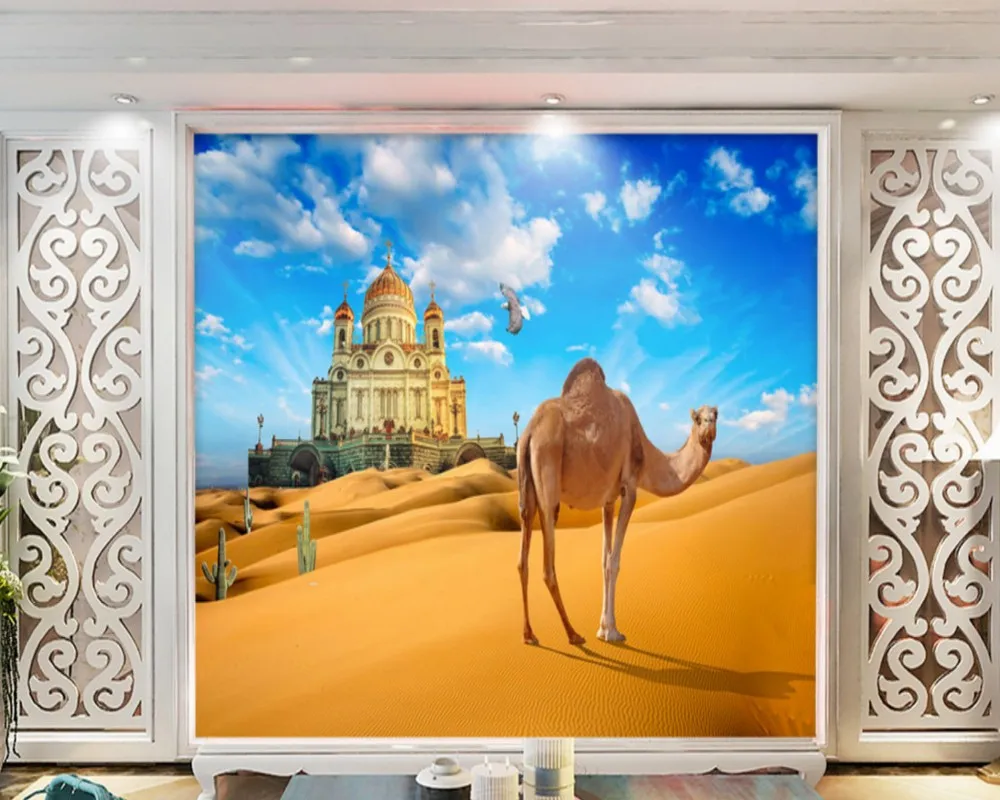 Бесплатная доставка шелковая дорога Mirage Camel разведка пустыня Гостиная ТВ Фон