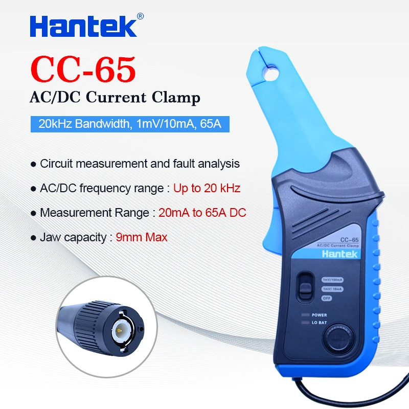 CC-65 Hantek AC/DC Зажим тока осциллограф BNC штекер CC-65 CC-650 20 кГц/400 Гц полоса пропускания 1МВ/10мА 65А/650а - Цвет: CC-65