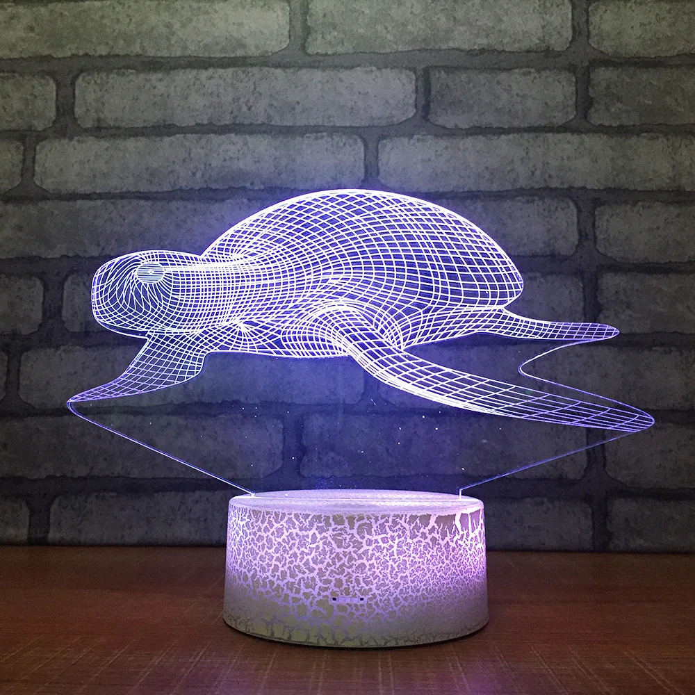 Морская черепаха 3D светодиодный RGB Ночной светильник 7 цветов Change настольная