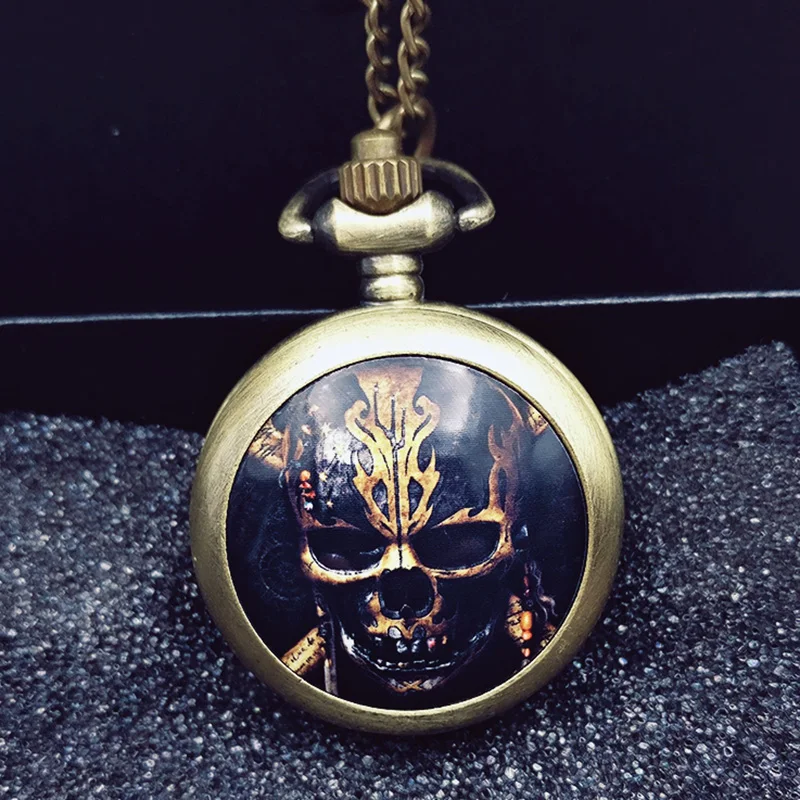 Пираты Карибского моря золото череп карманные часы ожерелье серебро бронза