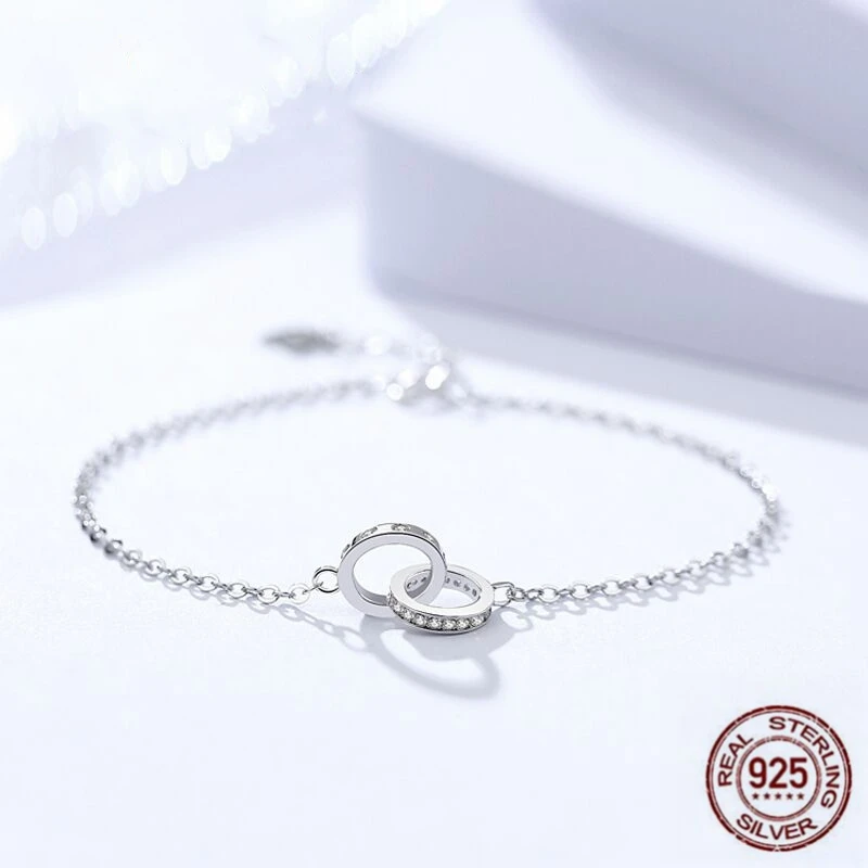 S925 Серебро Простой дикий крест цепи двойное кольцо переплетенных микро