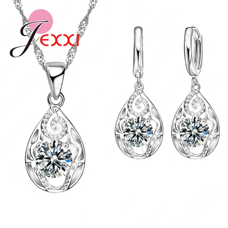 Комплект из колье и серёг серебра 925 пробы с фианитами|bridal wedding jewelry sets|necklace set