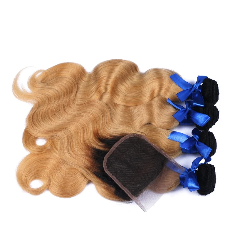 Unprocessed Ombre Brazilian Body Wave Virgin Hair 4 Bundles With Closure Human Weave Lace |