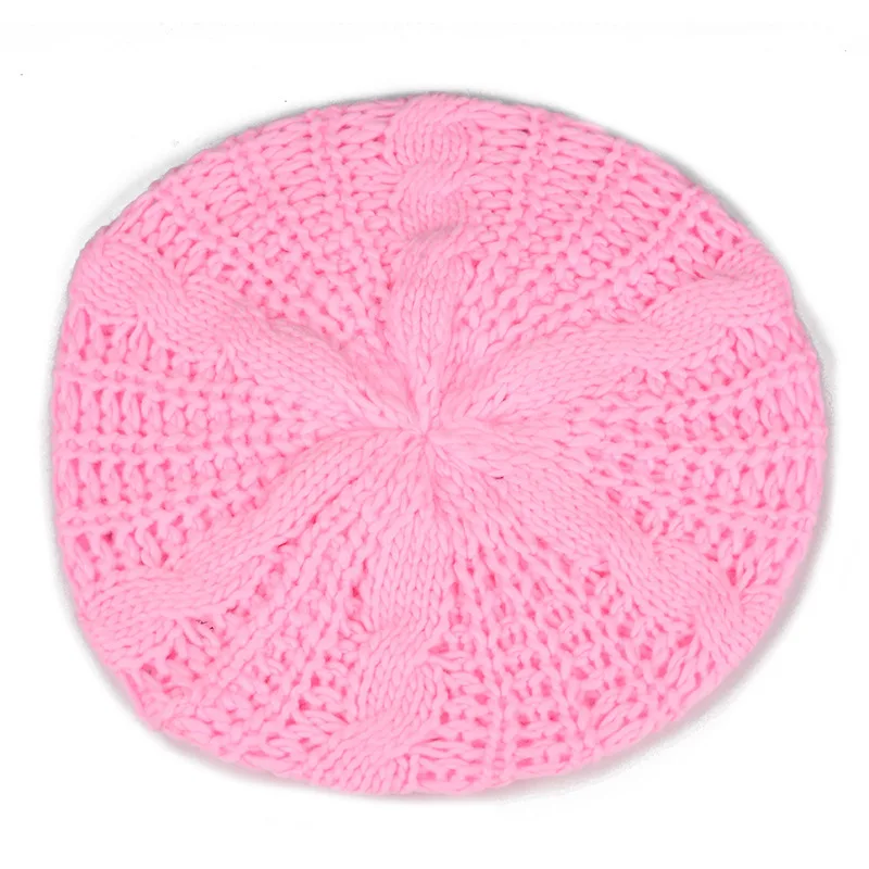 Pink Женские зимние вязаные береты, стильные женские теплые шапки Skulle Beanies, твердые крышки - Цвет: Pink