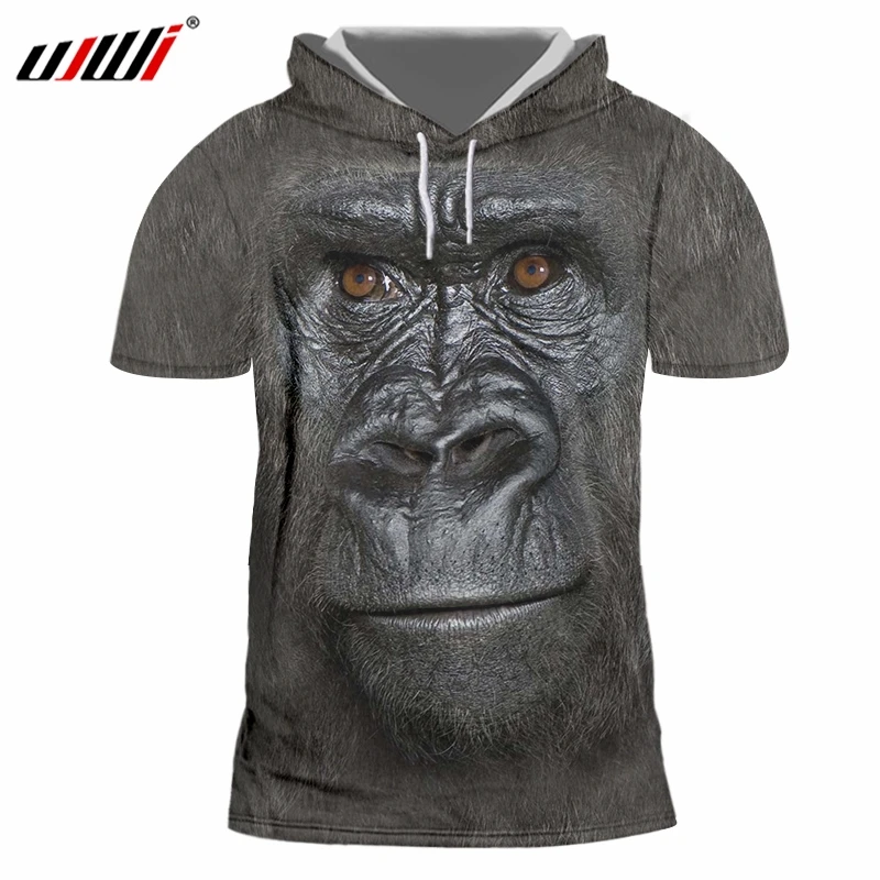 

UJWI New Spring Animal Hooded Tshirt 3D Printed Sports Man Big Size 5XL Funny Orangutan Harajuku Men's