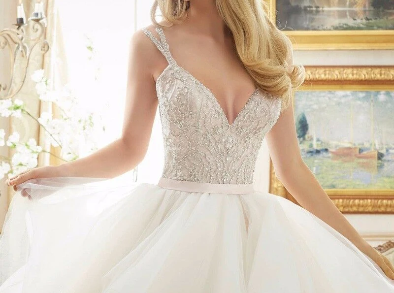 Жемчуг бальное платье эластичная сетка Аппликация органза Спагетти ремень