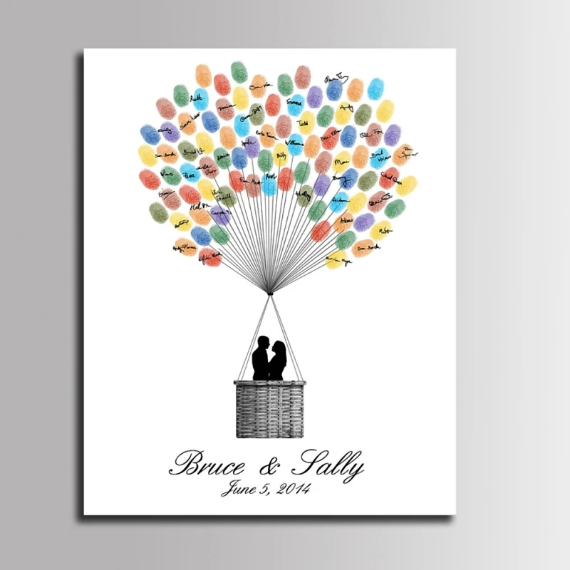 Свадебная книга для гостей DIY на холсте с отпечатками пальцев - подарок для молодоженов на помолвочную вечеринку или декоративный сувенир.