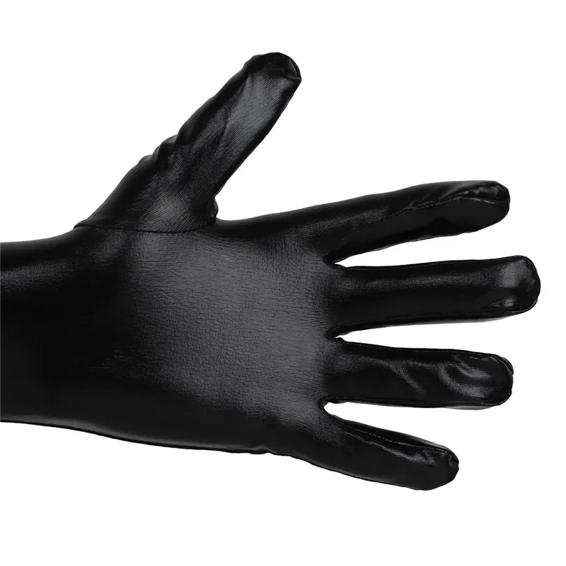 1 пара, черные, для взрослых, Wetlook, мягкие, лакированная кожа, полный палец, длинные перчатки, прочные, блестящие, металлические, вечерние, для клуба, перчатки, варежки