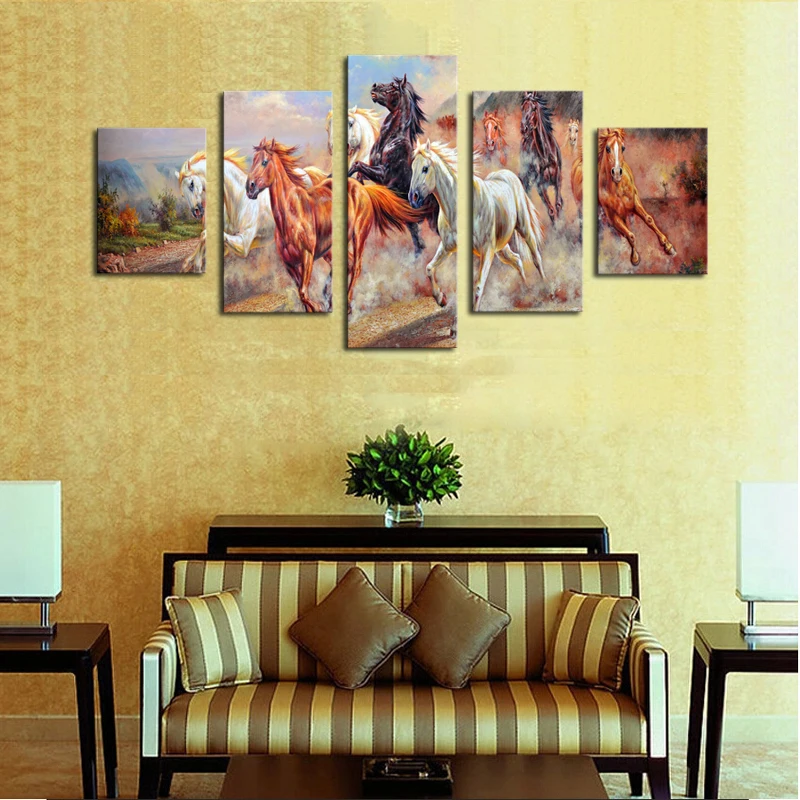 2017 Куадрос Decoracion Unframed 5 панелей холст печати живопись Современная Бег Лошадь
