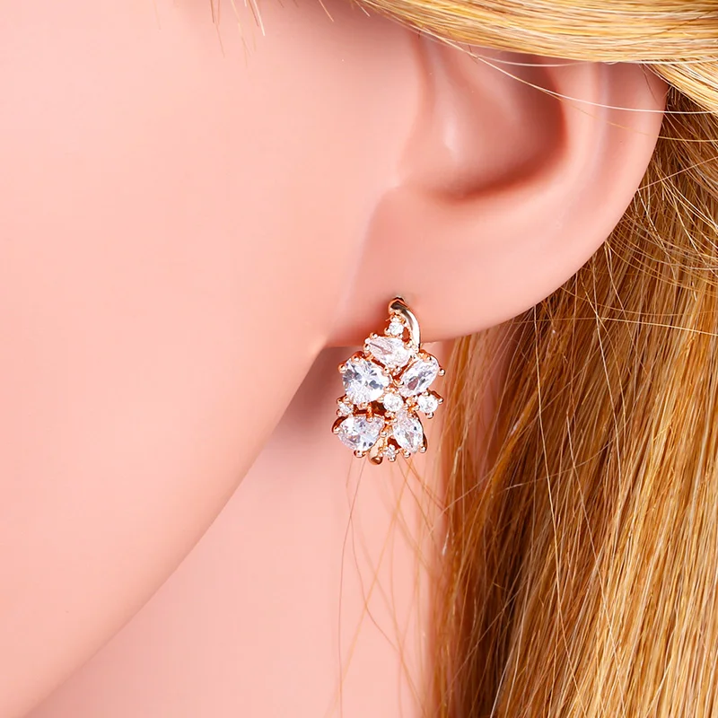 Женские серьги гвоздики из розового золота 585 пробы с фианитами|fashion stud earrings|stud