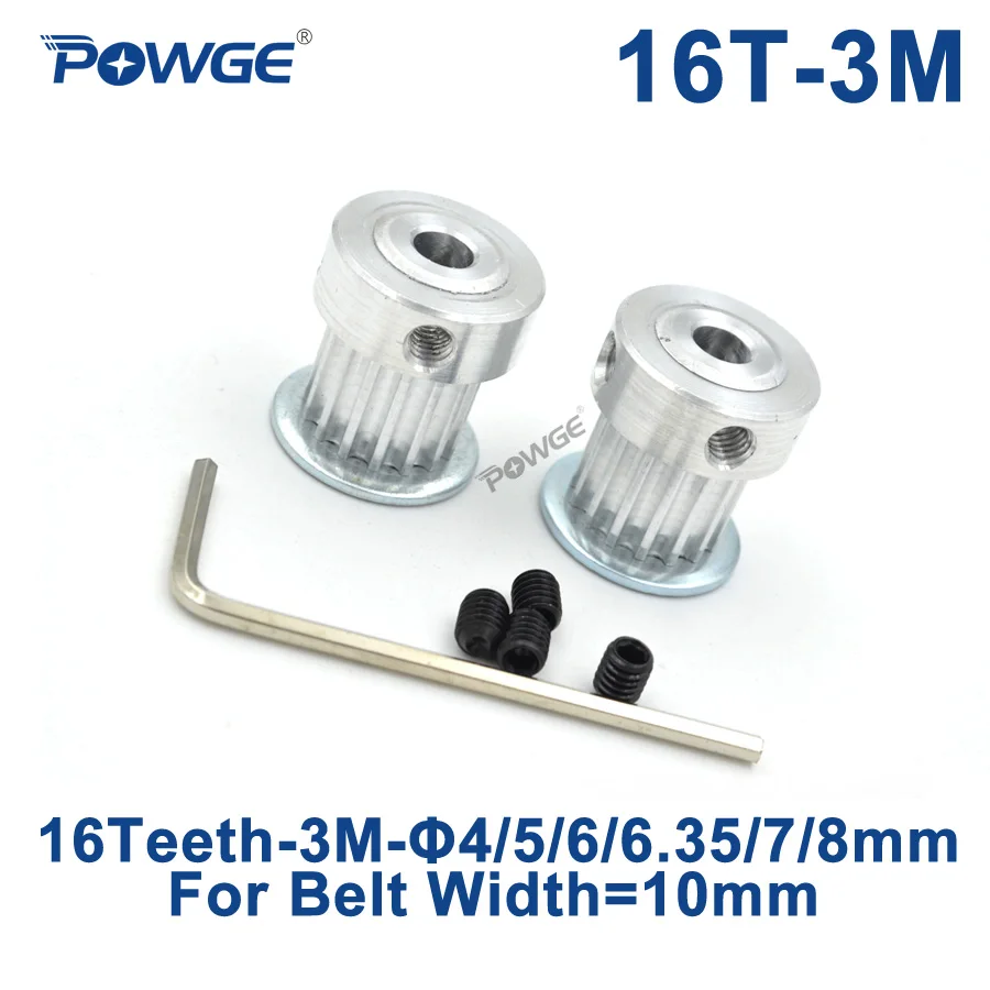 POWGE HTD 3M 16 Teeth Synchronous Timing Pulley Bore 4/5/6/6.35/7/8mm for Width 10mm 3M  belt HTD3M pulley gear 16Teeth 16T